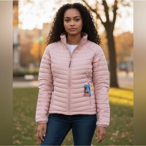 COLUMBIA WHITE OUT FS Women’s XL OMNI HEAT JACKET Pink With Zippered Pockets